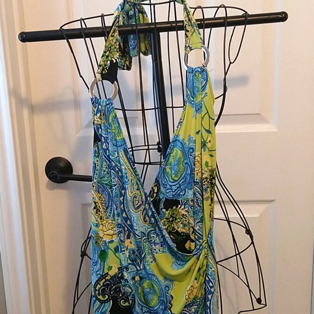 Lime green, blue halter